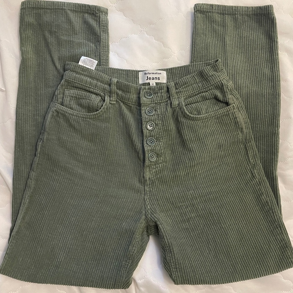 Reformation green corduroy pants